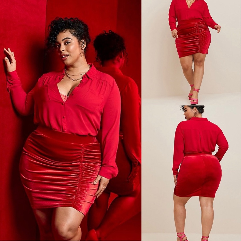 Torrid Red Velvet Cinched Mini Skirt, torrid size 00, M/L, 10, 0X, NWT